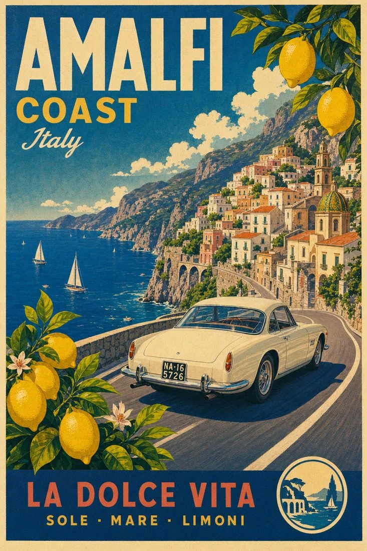 Vintage Amalfi Travel Poster
