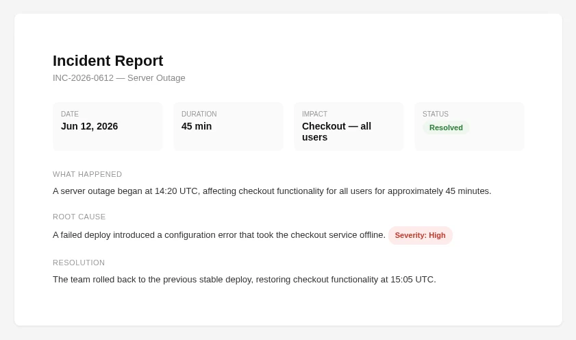 After — the generated incident report