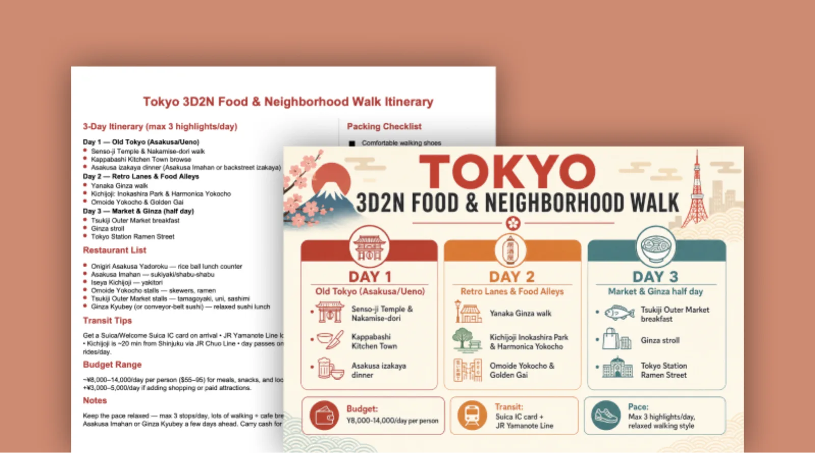 Tokyo 3D2N food and walk itinerary