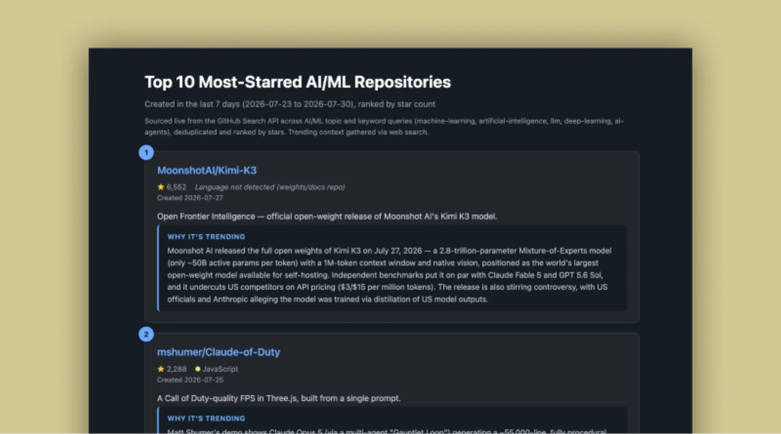 Trending AI/ML GitHub repos report