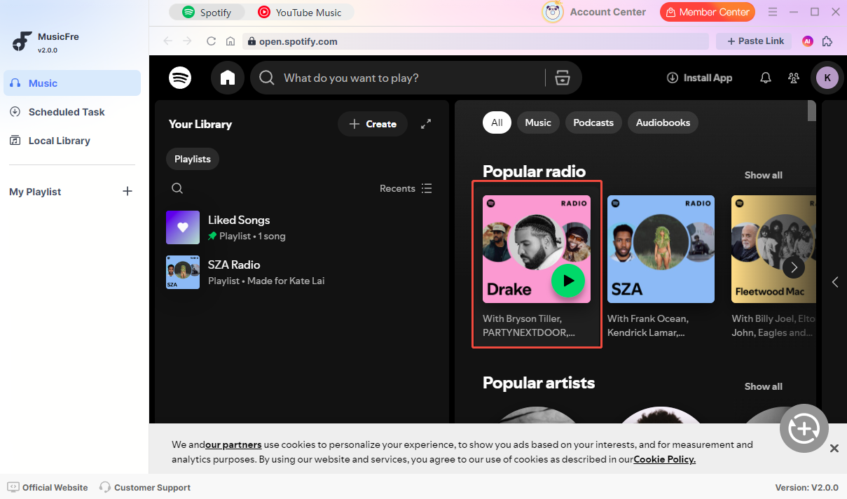 Paso 1: abre MusicFre y explora la biblioteca de Spotify